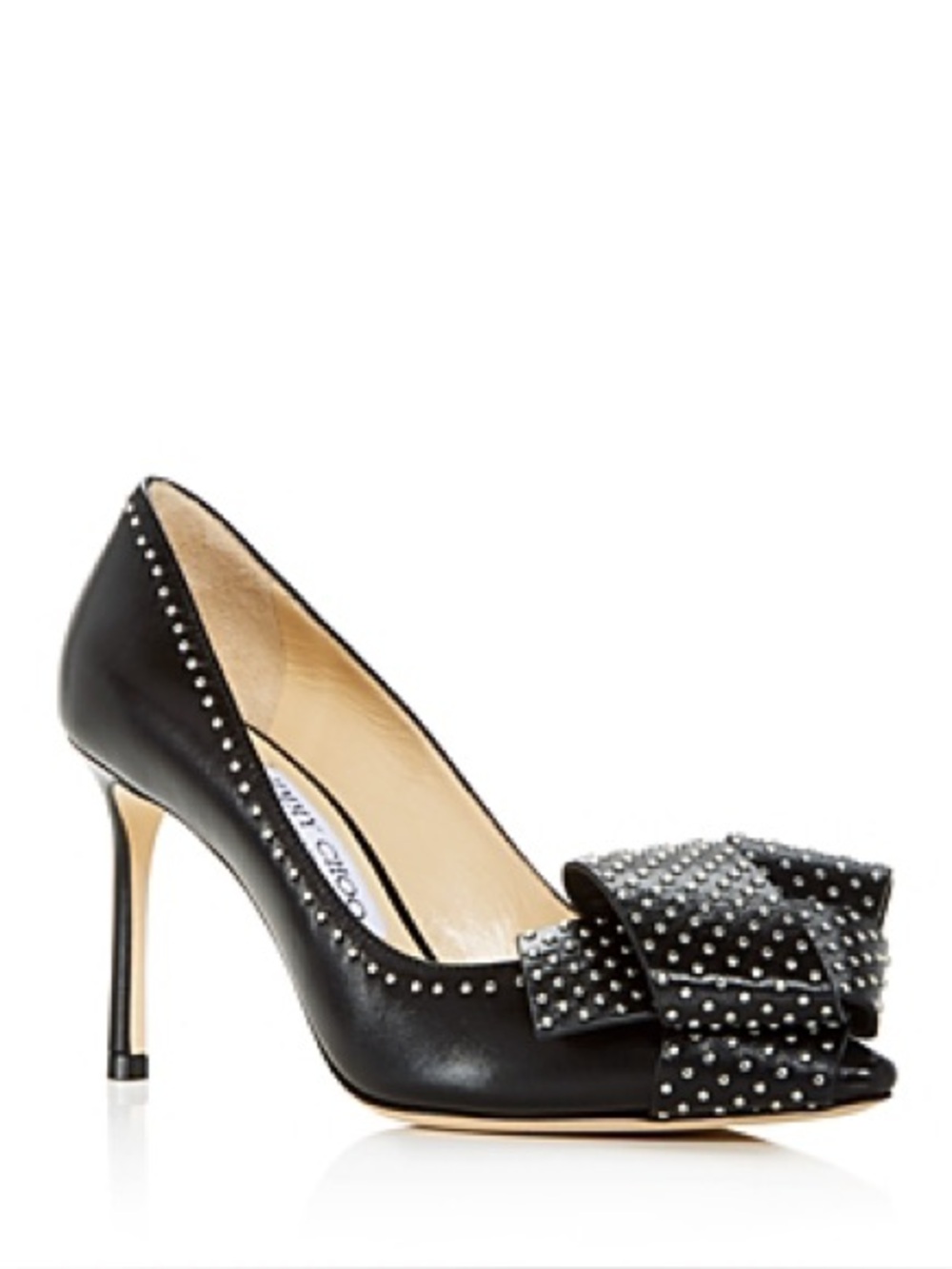 Jimmy Choo Black Studded Bow Pointed-Toe Pumps
